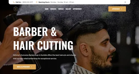 Johnny's Exclusive Barbershop website on desktop